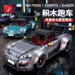 電鍍保時捷911電動遙控升降積木賽車 成人1:8汽車拼裝模型