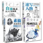 （繪畫入門四冊）素描基礎教程從入門到精通+速寫人物實用教程+白描技法+漫畫技法